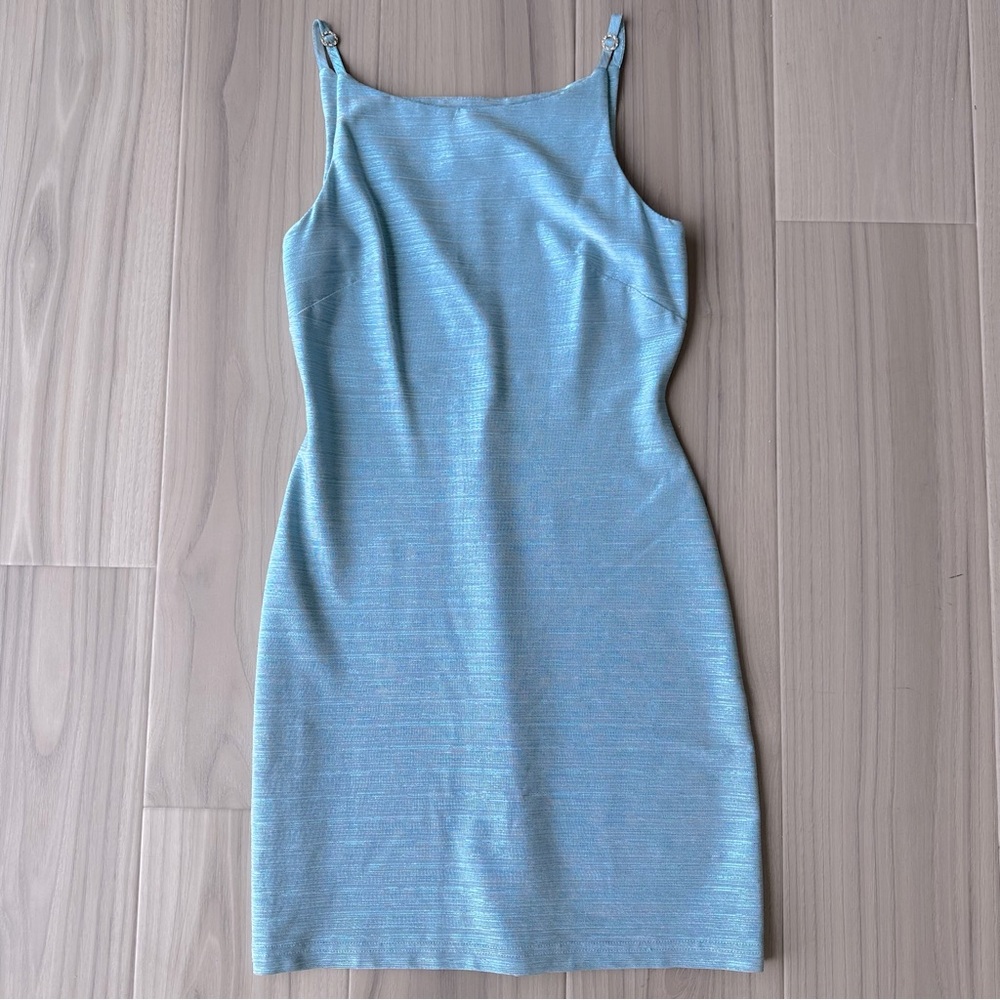 Vintage Y2K Blue Metallic Mini Dress
